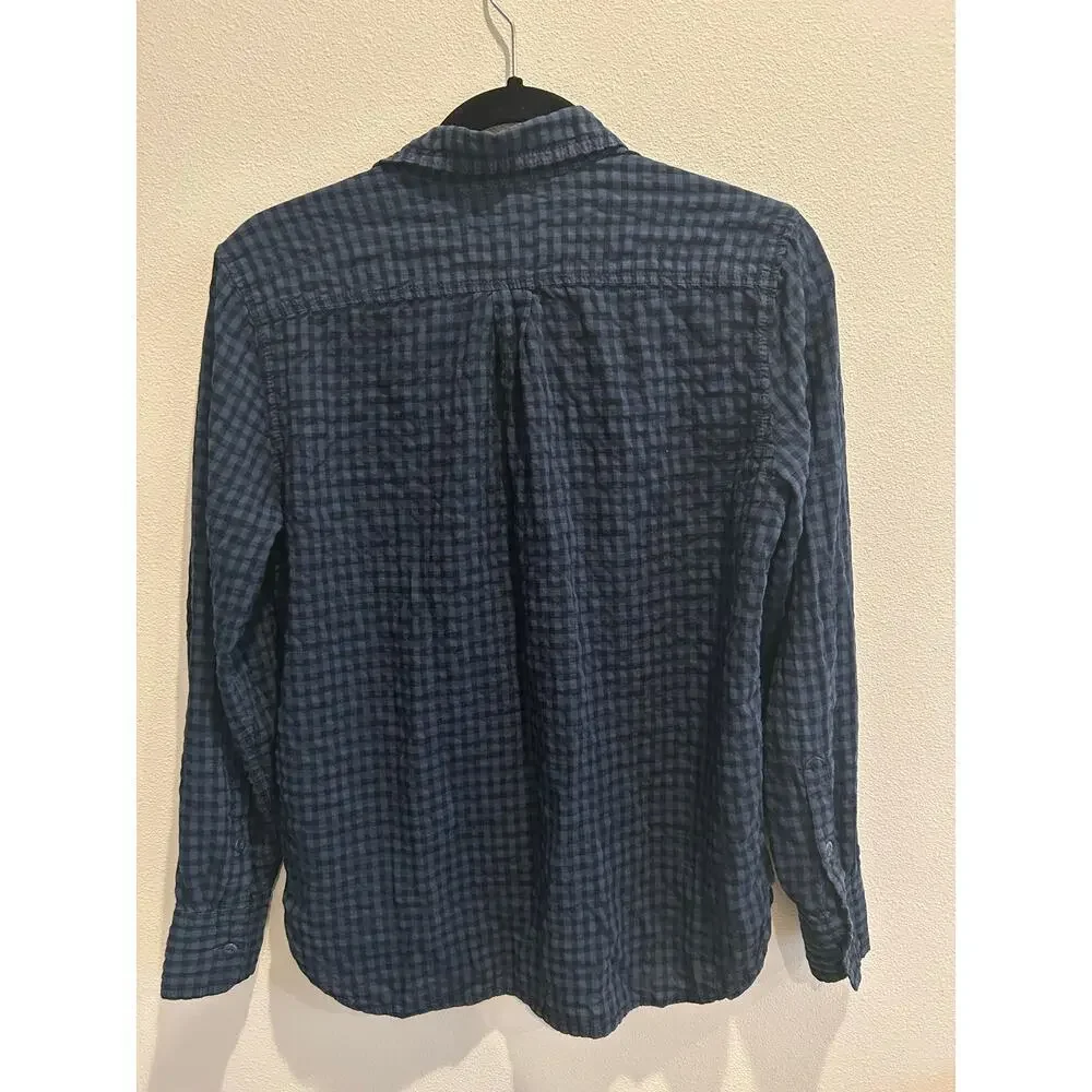 J. Crew Classic fit Gingham Navy/Black Button up Cotton shirt/ blouse Sz 4/ S